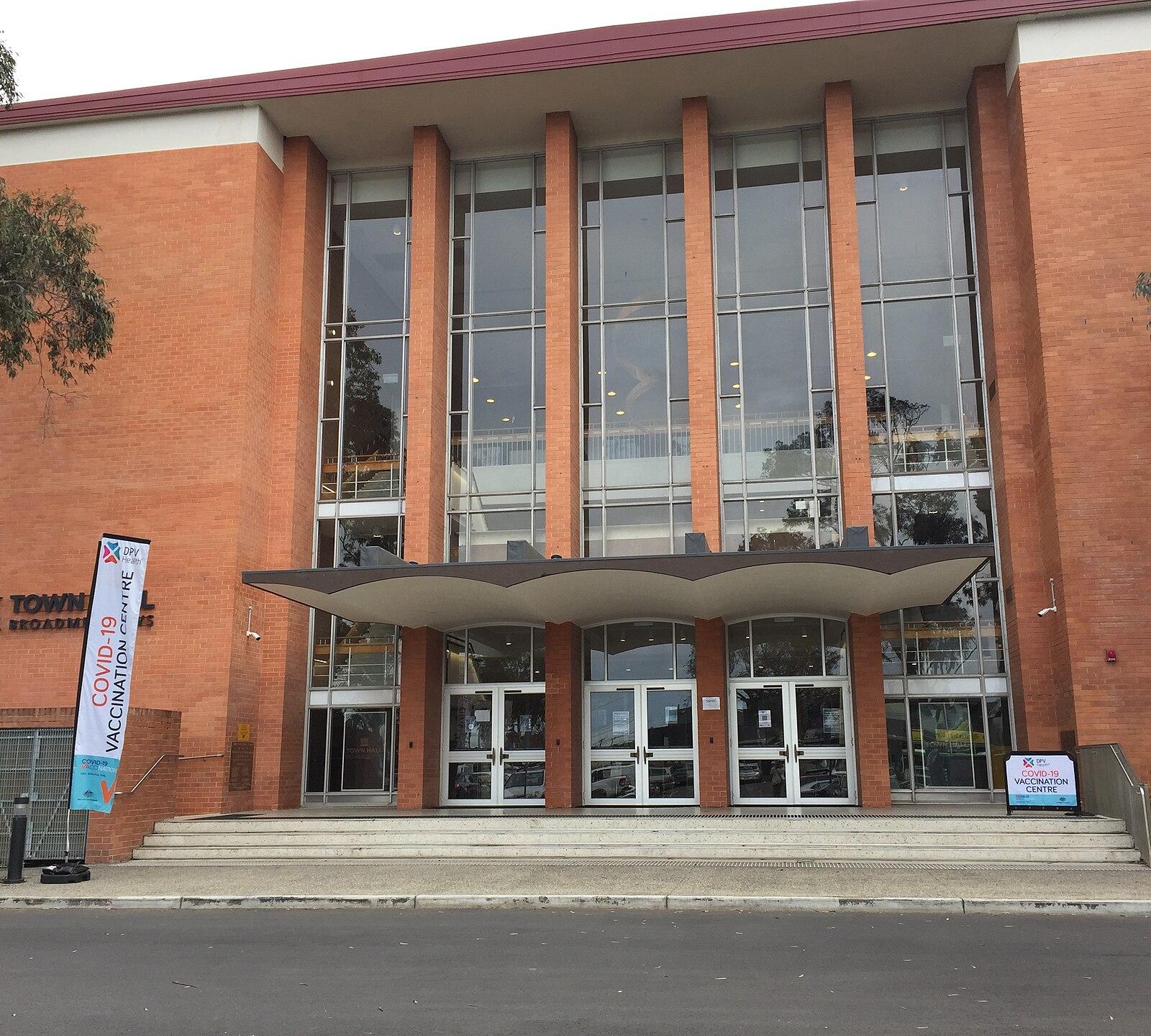 Entrance of Broadmeadows Town Hall vaccination centre from right side August 2021